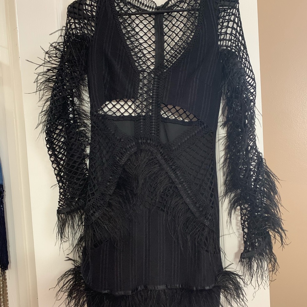 Black feathered dress